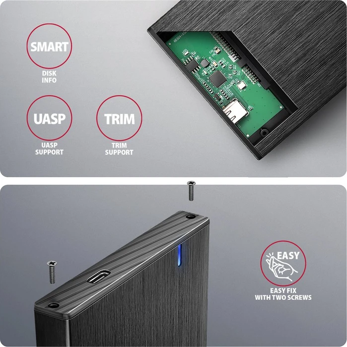 Axagon Festplattengehäuse, schwarz, 2.5", Aline Box, USB-C 3.0