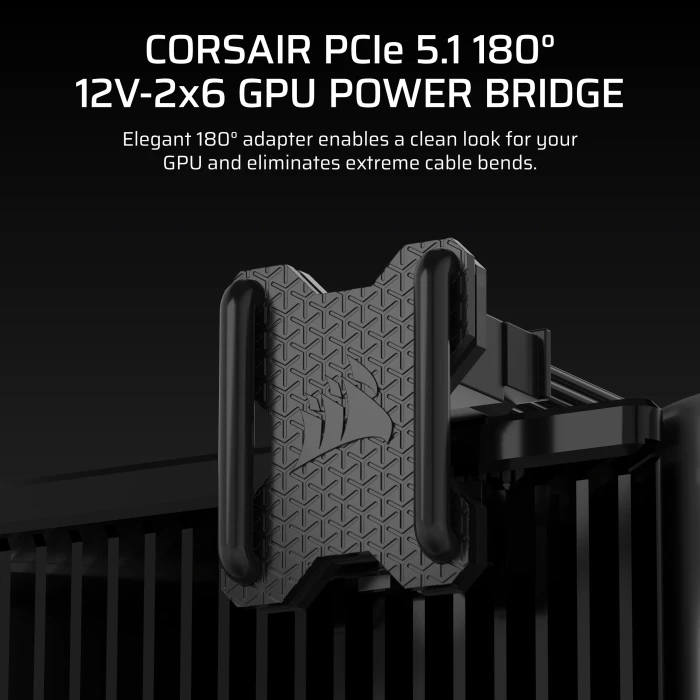 Corsair 12V-2x6 Winkeladapter 180°, PCIe 5.1 GPU Power Bridge, Stil A, Sense Pins innen, schwarz