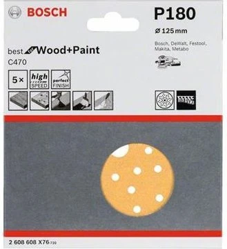 Bosch Professional C470 Best for Wood and Paint Schleifblatt K180, 125mm, 5 Stück