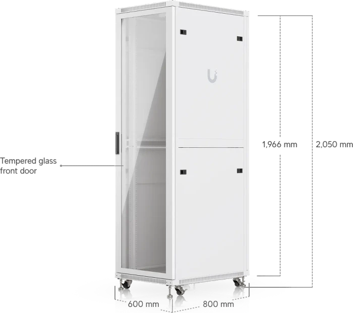 Ubiquiti 42U Rack Cabinet, 19" Rackschrank 42HE, mit Rollen, Glastür, weiß, 800mm tief