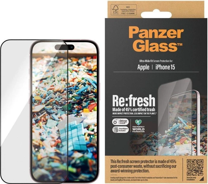 PanzerGlass Re:Fresh Ultra-Wide Fit with EasyAligner für Apple iPhone 15