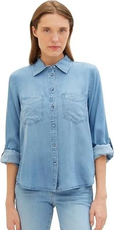 Tom Tailor Tencel Lyocell Hemd langarm clean mid stone/blue denim (Damen)
