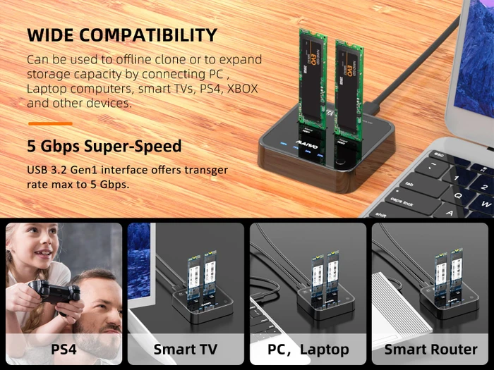 MAIWO M.2 SATA Dockingstation mit Klon-Funktion, USB-C 3.0 (verschiedene Markenbezeichnungen)