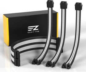 EZDIY-FAB Cable Extension Kit, 1x 24-Pin, 1x 4/8-Pin ATX, 2x 8-Pin PCIe, 18AWG, schwarz/weiß