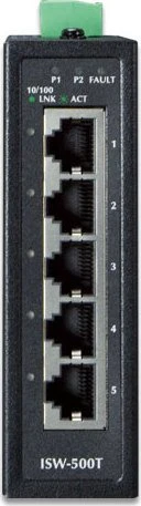 Planet ISW-500T Wide-Temperature Industrial Railmount Switch, 5x RJ-45