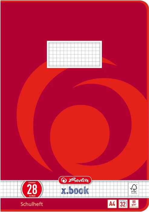 Herlitz x.book Schulheft, A4, Lineatur 28, 32 Blatt