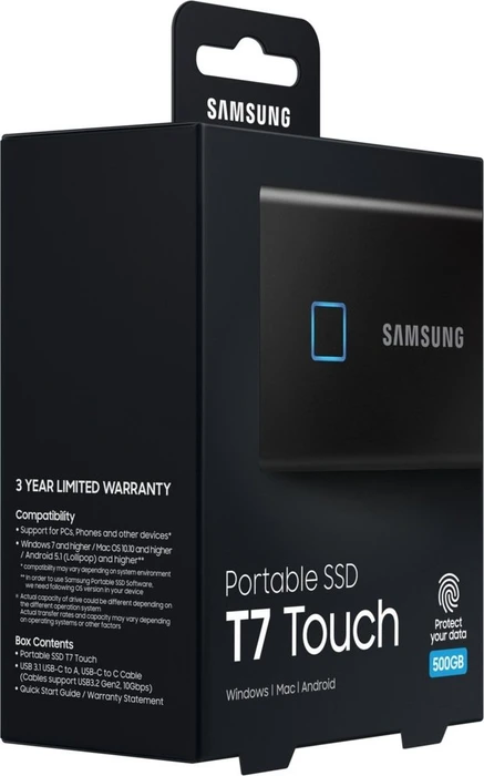 Samsung Portable SSD T7 Touch, Metallic Black, 1TB, USB-C 3.1