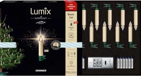 Krinner Lumix Superlight mini Flame Christbaumkerzen Basis-Set elfenbein LED 12x warmweiß, 12 Stück