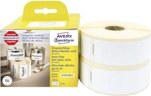 Avery-Zweckform Hochleistungsetiketten kompatibel zu Dymo 1933081, 89x28mm, weiß, 1er-Pack (700 Etiketten)
