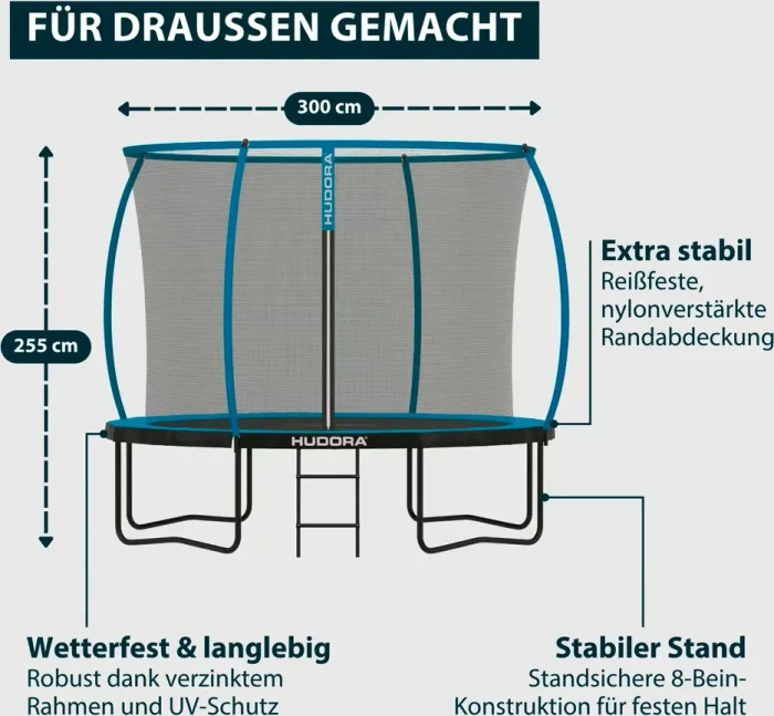Hudora Up 300 mit Sicherheitsnetz 300cm Trampolin