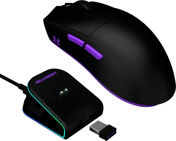 Hellyberry HM47 Wireless Gaming Mouse mit Ladestation, schwarz, USB/Bluetooth