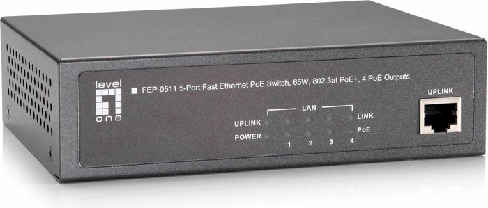LevelOne FEP Desktop Switch, 5x RJ-45, 87W PoE+