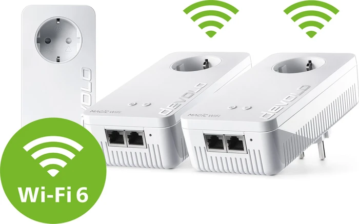 devolo Magic 2 WiFi 6 next Multiroom Kit, 2x Powerline/WLAN-Access Point und Powerline-Adapter Set, 3er-Bundle