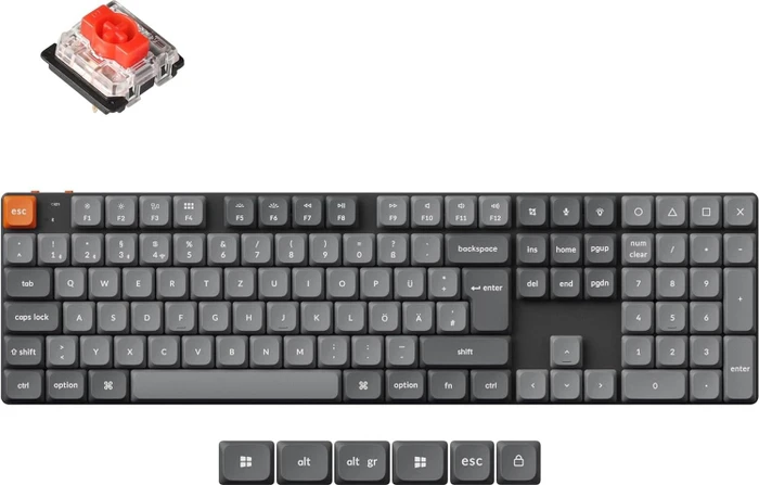 Keychron K5 Max, grau, LEDs RGB, hot-swap, Gateron LOW PROFILE 2.0 RED, USB/Bluetooth, DE