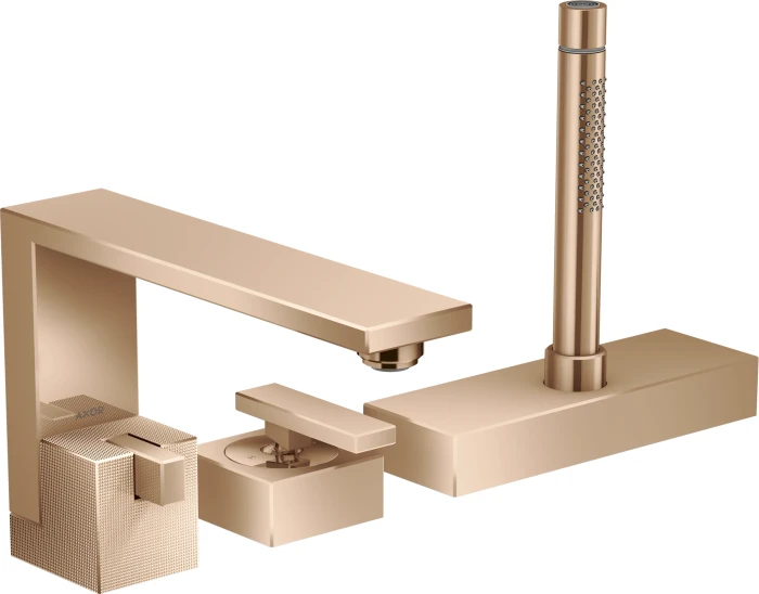Hansgrohe AXOR Edge 3-Loch Einhebel-Wannenrandmischer - Diamantschliff polished red gold