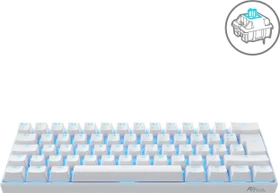 RK Royal Kludge RK61 60% Wireless, weiß, LEDs blau, Kailh BLUE, USB/Bluetooth, DE