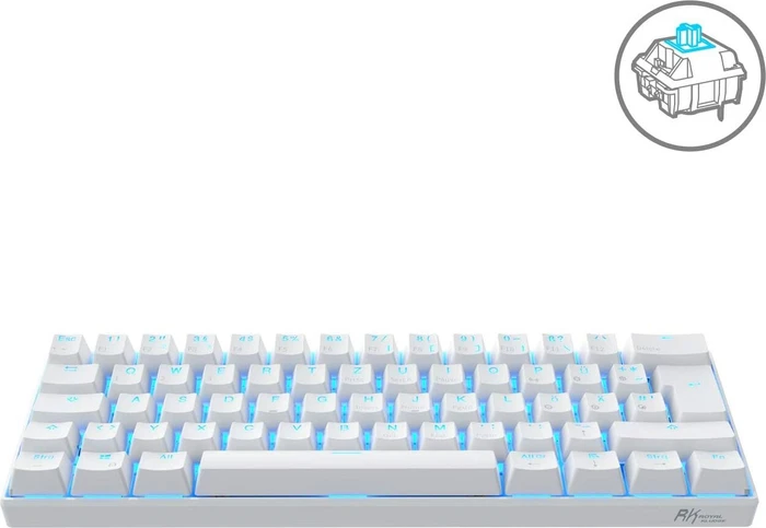 RK Royal Kludge RK61 60% Wireless, weiß, LEDs blau, Kailh BLUE, USB/Bluetooth, DE
