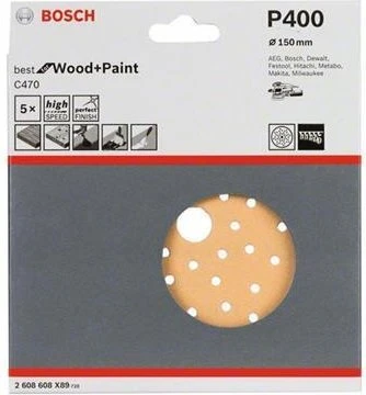 Bosch Professional C470 Best for Wood and Paint Schleifblatt K400, 150mm, 5 Stück