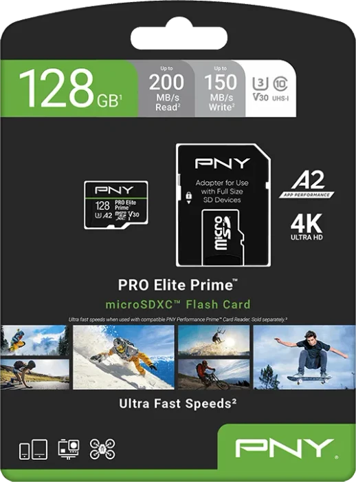 PNY Pro Elite Prime R200/W150 128GB, UHS-I U3, A2, Class 10