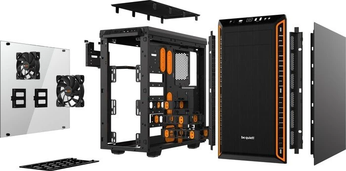 be quiet! Pure Base 600, schwarz/orange, Glasfenster, schallgedämmt
