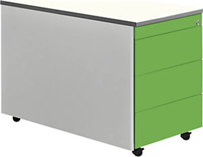 mauser Rollcontainer line, 1x Utensilienauszug, 3x Materialschublade, weiß/weißaluminium/gelbgrün