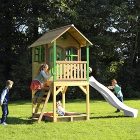 Axi Spielhaus Sarah braun/grün mit Rutsche weiß