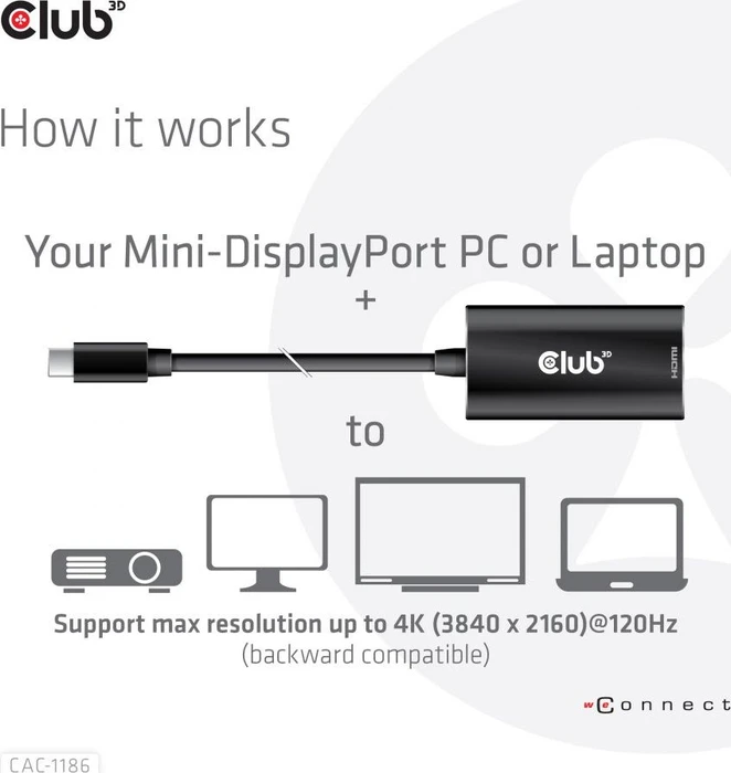 Club 3D Mini DisplayPort 1.4/HDMI 2.1 Adapterkabel schwarz, 0.2m