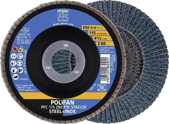 Pferd PFC 115 Z 80 PSF STEELOX POLIFAN Fächerschleifscheibe K80, 115x22.23mm, 10 Stück