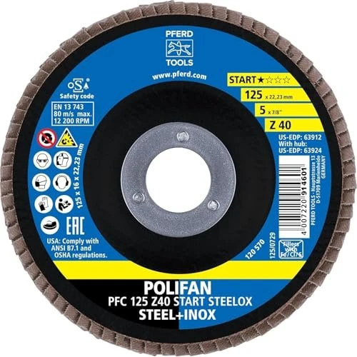 Pferd PFC 115 Z 40 START STEELOX POLIFAN Fächerschleifscheibe K40, 125x22.23mm, 10 Stück