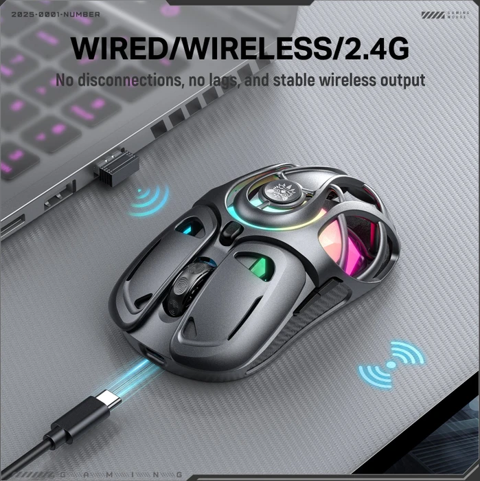 Onikuma DM02 Tri-Mode Wireless Gaming Mouse grau, USB/Bluetooth