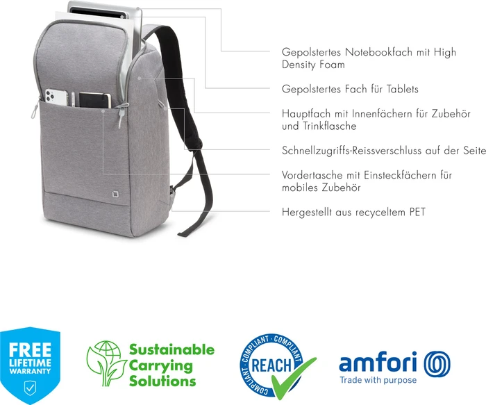 Dicota Laptop Rucksack Eco MOTION 13-15.6", grau
