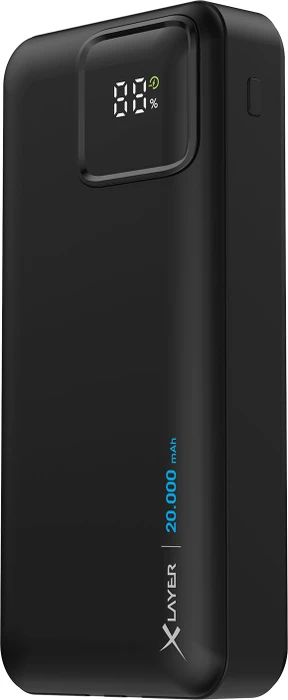 XLayer Powerbank mit zwei integrierten Kabeln 20000mAh schwarz