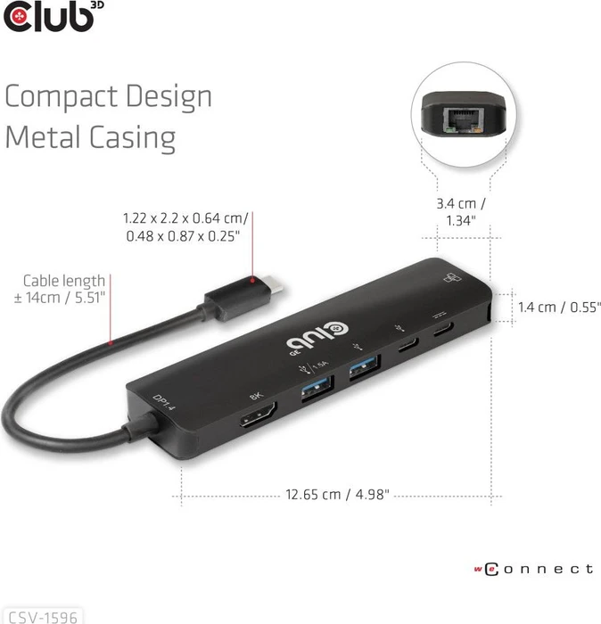 Club 3D 6in1 Hub, USB-C 3.0 [Stecker]