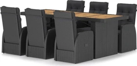 vidaXL Polyrattan Garten-Essgruppe Gartenmöbel-Set schwarz, 7-tlg.