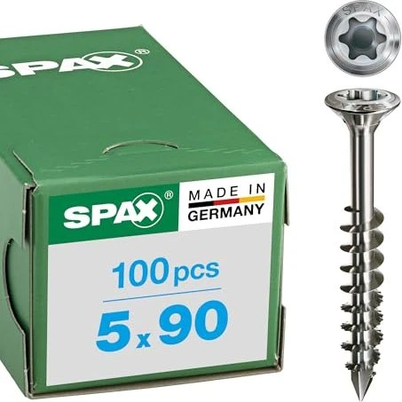 Spax Edelstahl rostfrei A2 T-STAR plus T20 Fassadenschraube, 5x90mm, 100 Stück