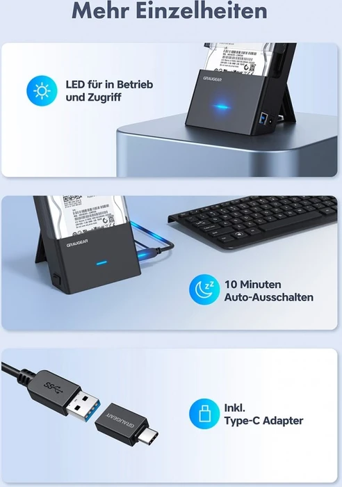 Graugear G-3502-AC USB 3.0 Docking Station, 2.5"/3.5", USB-B 3.0