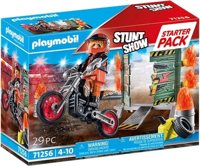 playmobil Stuntshow Starter Pack Stuntshow Motorrad mit Feuerwand