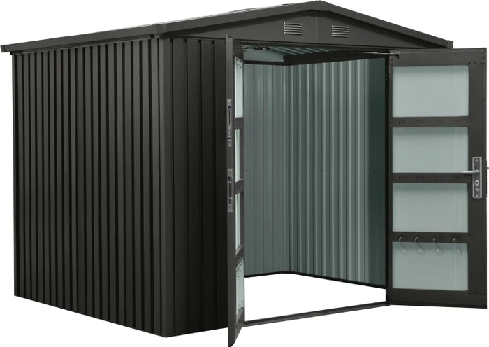 Floraworld Premium Gerätehaus 244x200cm metallic schwarz