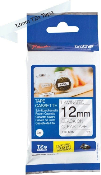 Brother TZe-131S Beschriftungsband, 12mm, schwarz/transparent