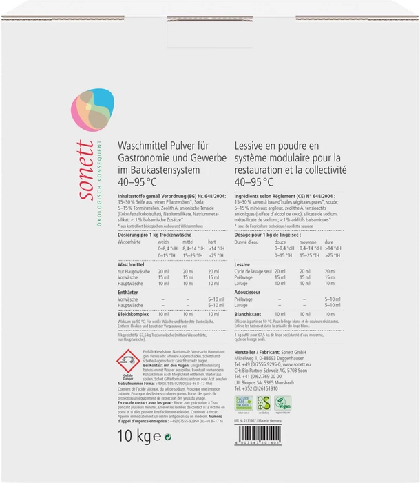 Sonett Pulver Gastronomie und Gewerbe Waschmittel, 200 Waschladungen