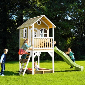 Axi Spielhaus Sarah braun/weiß mit Rutsche hellgrün