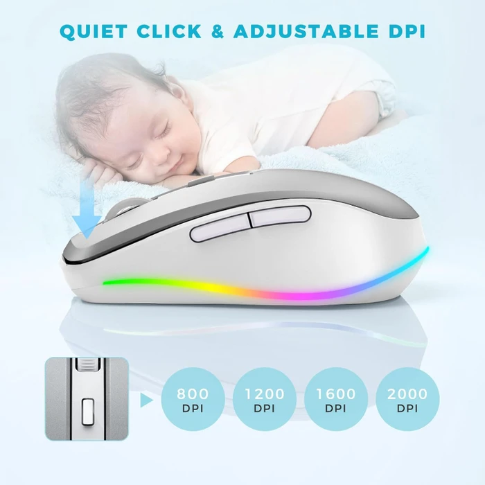 Seenda Rechargeable Wireless RGB Mouse mit Jiggler-Funktion, silber/weiß, USB