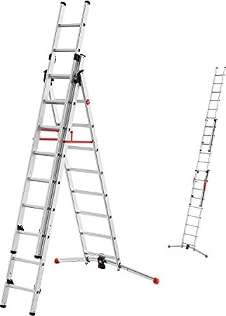 Hailo S100 Profilot Alu 3-tlg. Teleskop-Mehrzweckleiter, 3x 9 Stufen