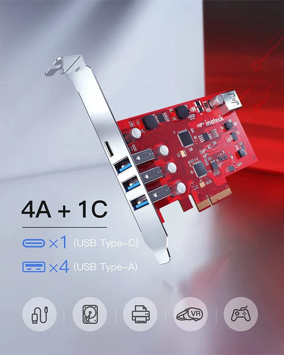 Inateck RedComets U26, 1x USB-C 3.1, 4x USB-A 3.1, PCIe 2.0 x4