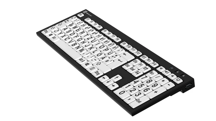 LogicKeyboard Nero Slim Line LargePrint PC, Black on White, USB, DE