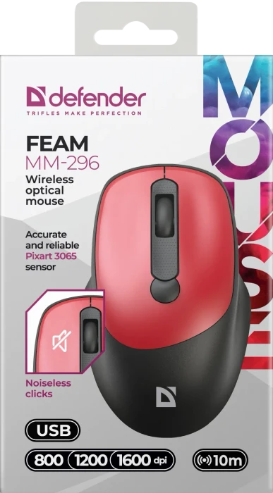 Defender Feam MM-296 Wireless Optical Mouse rot, USB