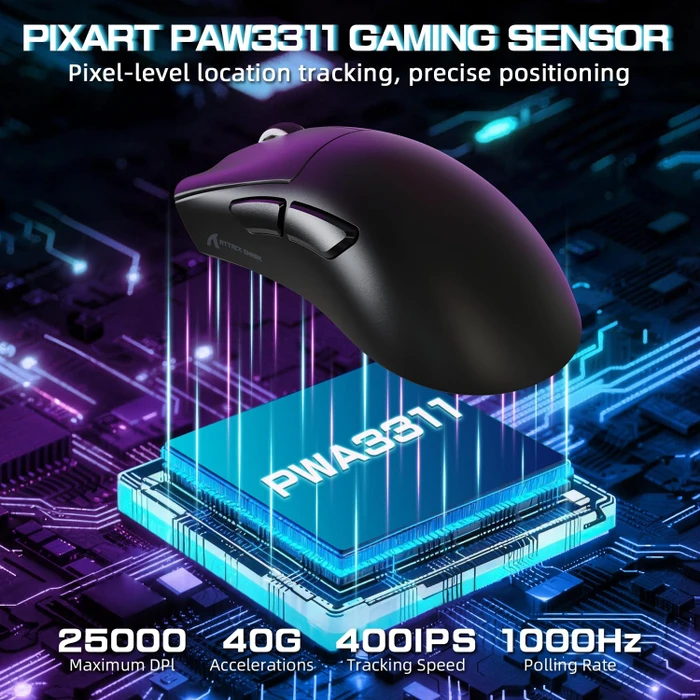 Attack Shark V3 PRO Tri-mode Wireless Gaming Mouse mit Ladestation, schwarz, USB/Bluetooth