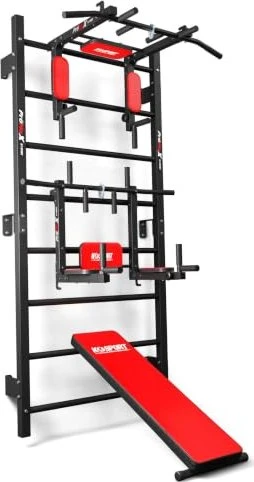 K-Sport Bank-/Dipstation-/Klimmzugstange Sprossenwand, 230x67cm, schwarz/rot