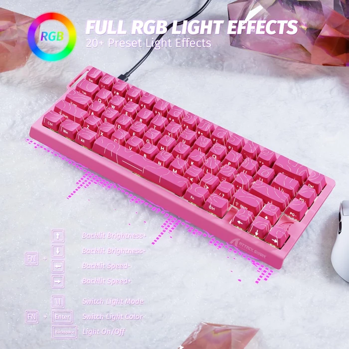 Attack Shark X68 HE Rapid Trigger Keyboard, rosa mit Kontur, LEDs RGB, Outemu White Jade Magnetic, USB, US