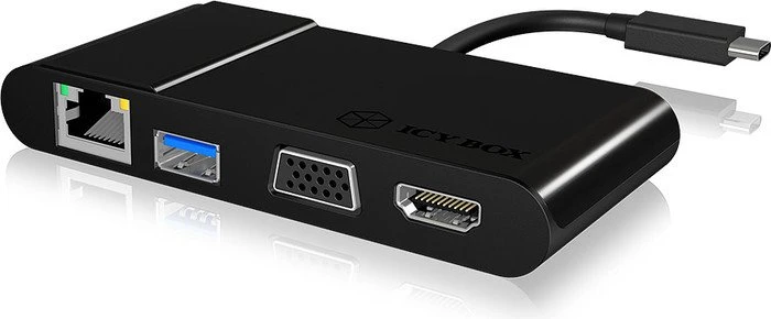 RaidSonic Icy Box IB-DK403-C USB 3.0 auf VGA/HDMI/Gb LAN Multiport Adapter, schwarz